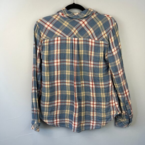 Faherty Blue Indigo Dye Plaid Flannel Button Front Shirt Size S - Picture 5 of 5